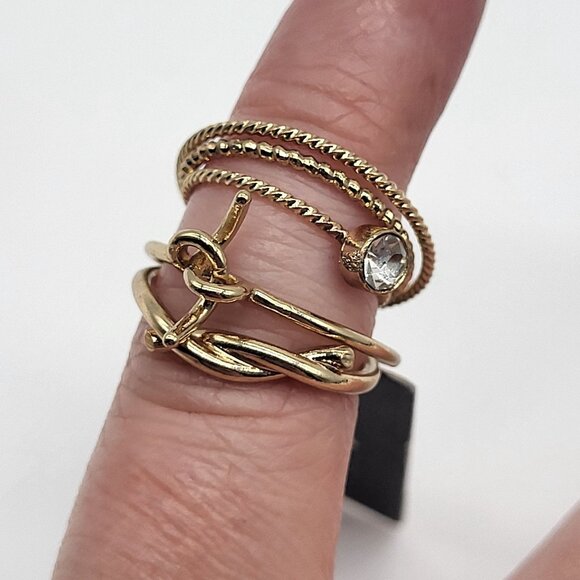 Lulus Stacking Rings Set of 5 Tiny Gold Tone Small Size Pinky - Picture 2 of 6